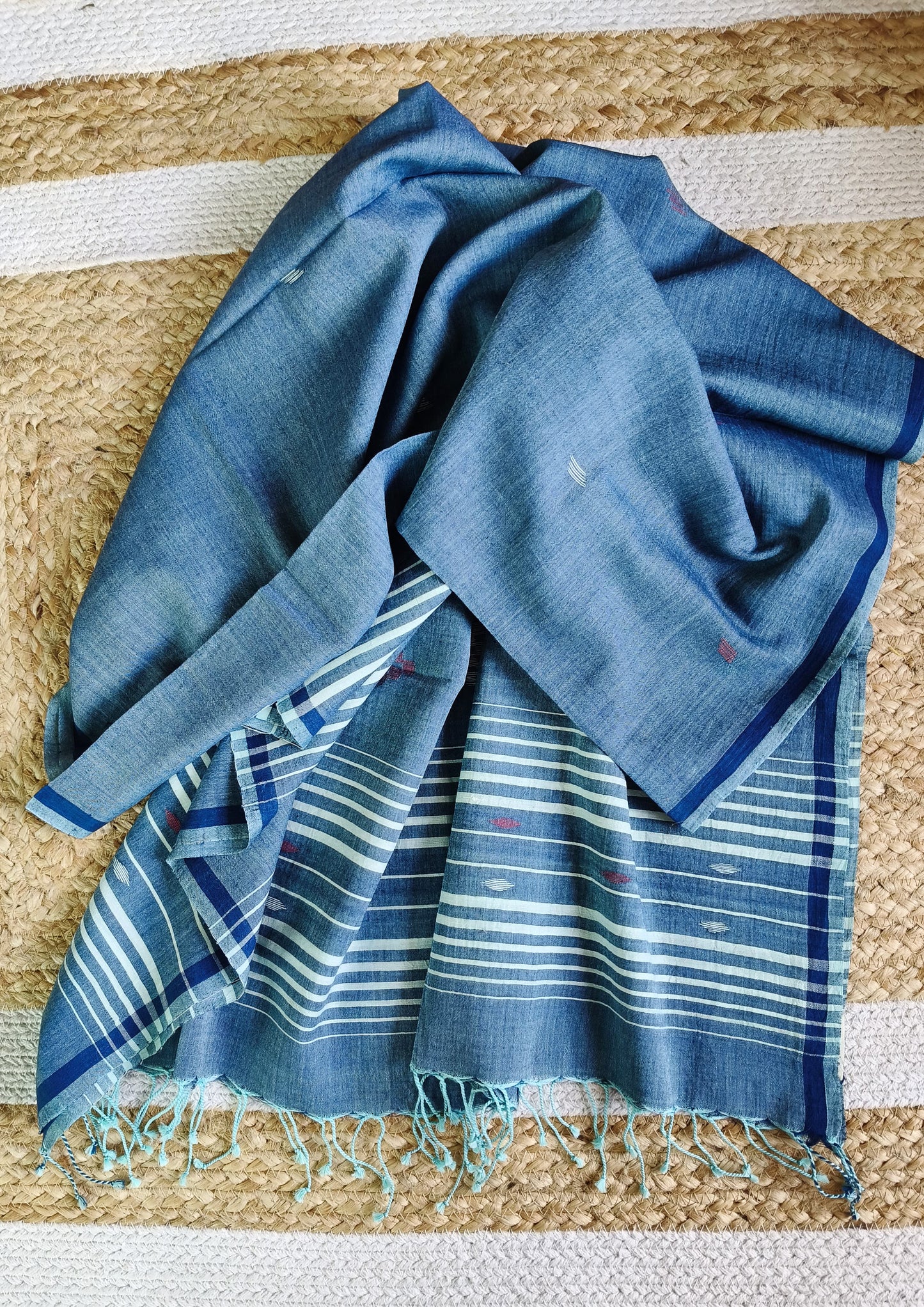 Jamdani Stole- Denim Blue 1