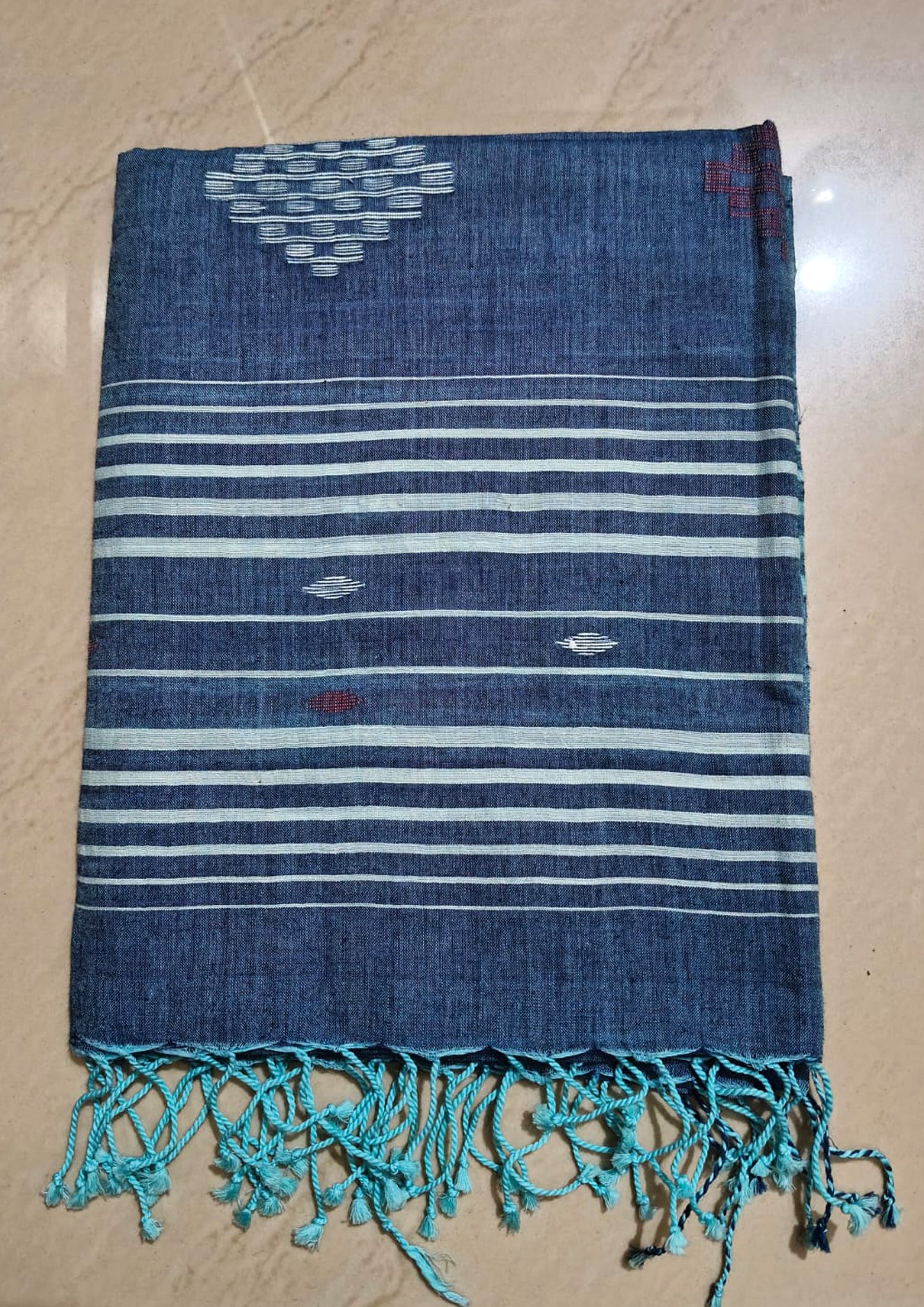 Jamdani Stole- Denim Blue 2