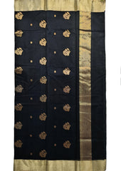 Chanderi Silk Saree- Bda phool buti- Black