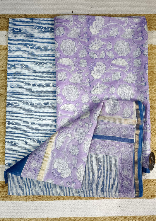 Sanaganeri Chanderi Suit- Lilac