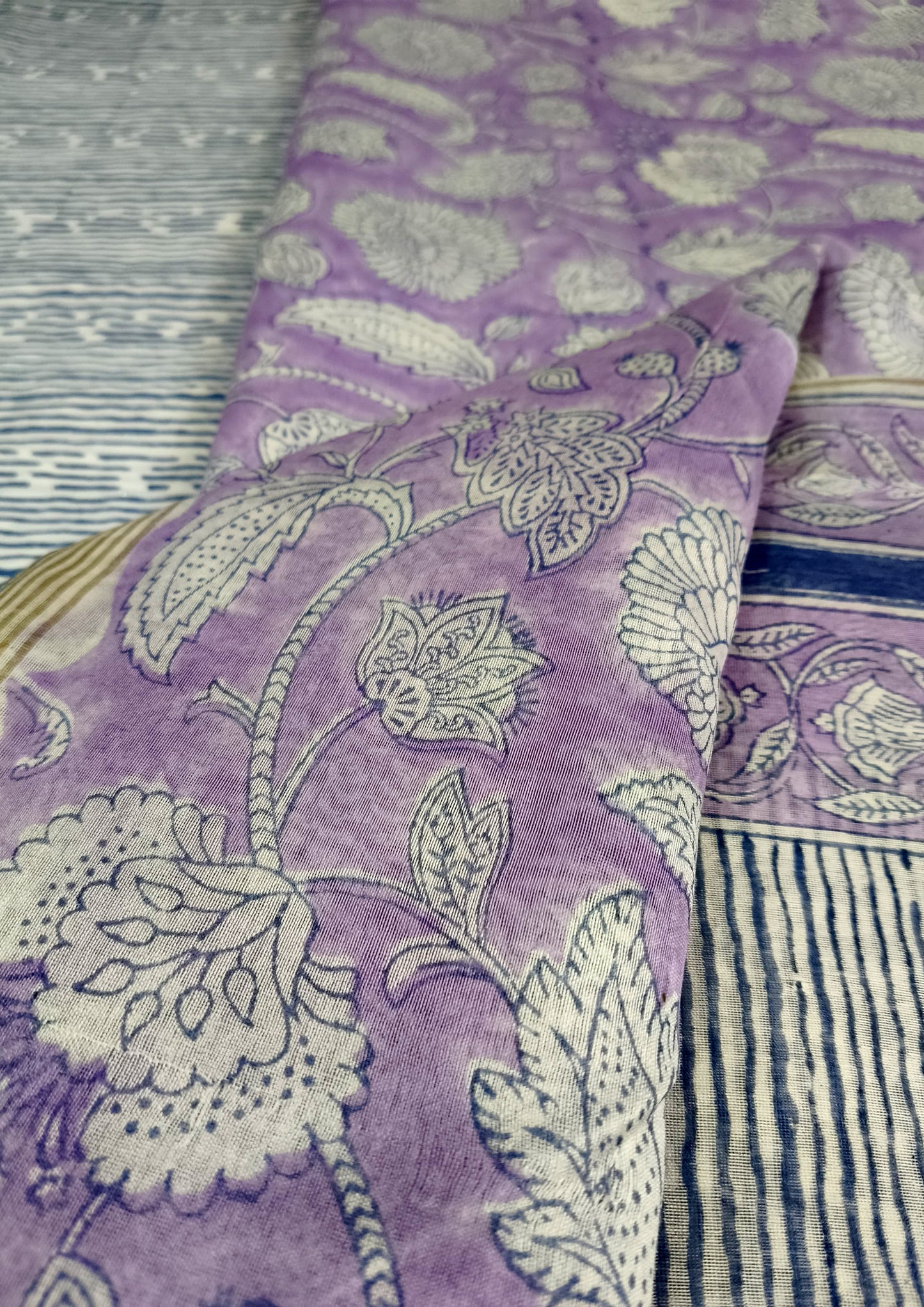 Sanaganeri Chanderi Suit- Lilac