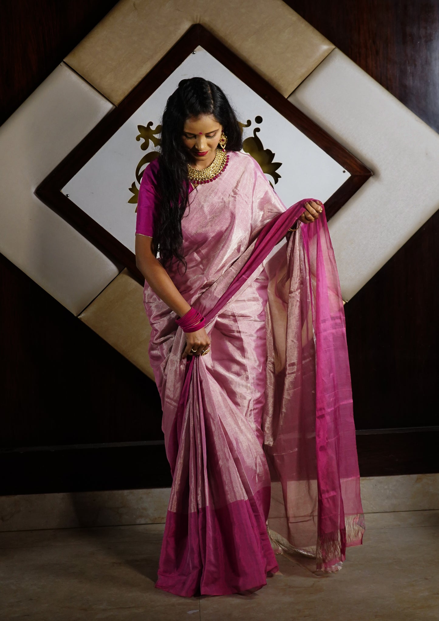 Chanderi Tissue Saree- Dhup Chav- Baby Pink