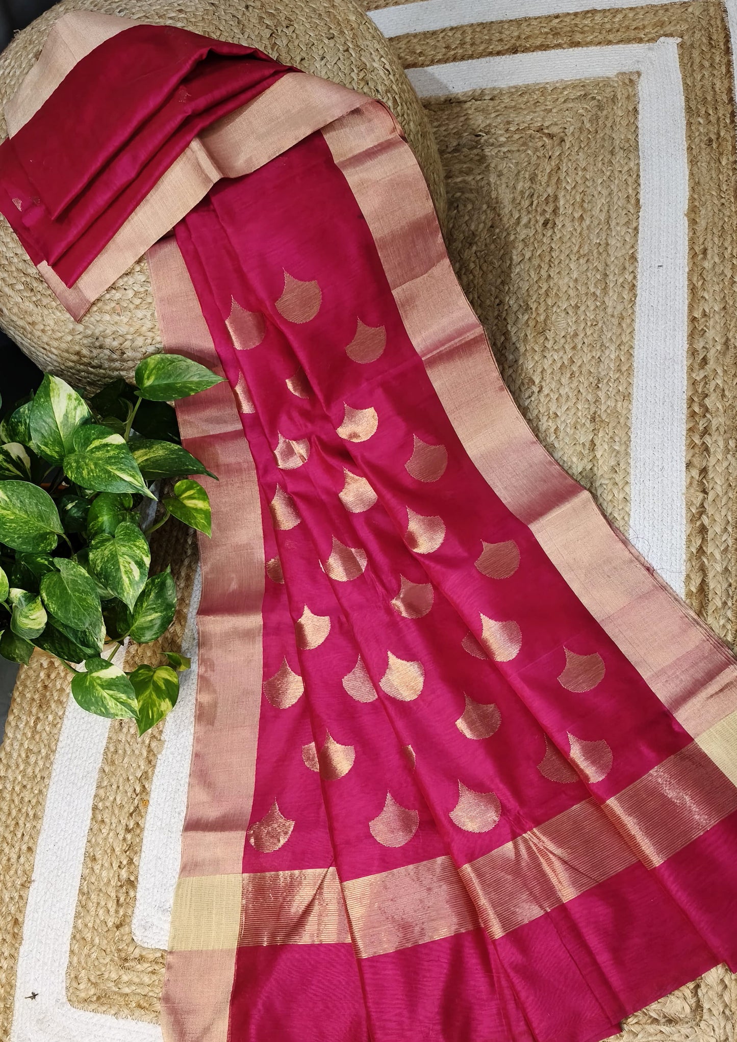 Chanderi Silk Saree- bund buti- Pink