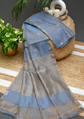 Chanderi Silk Tissue Saree Coin Buti- Blue