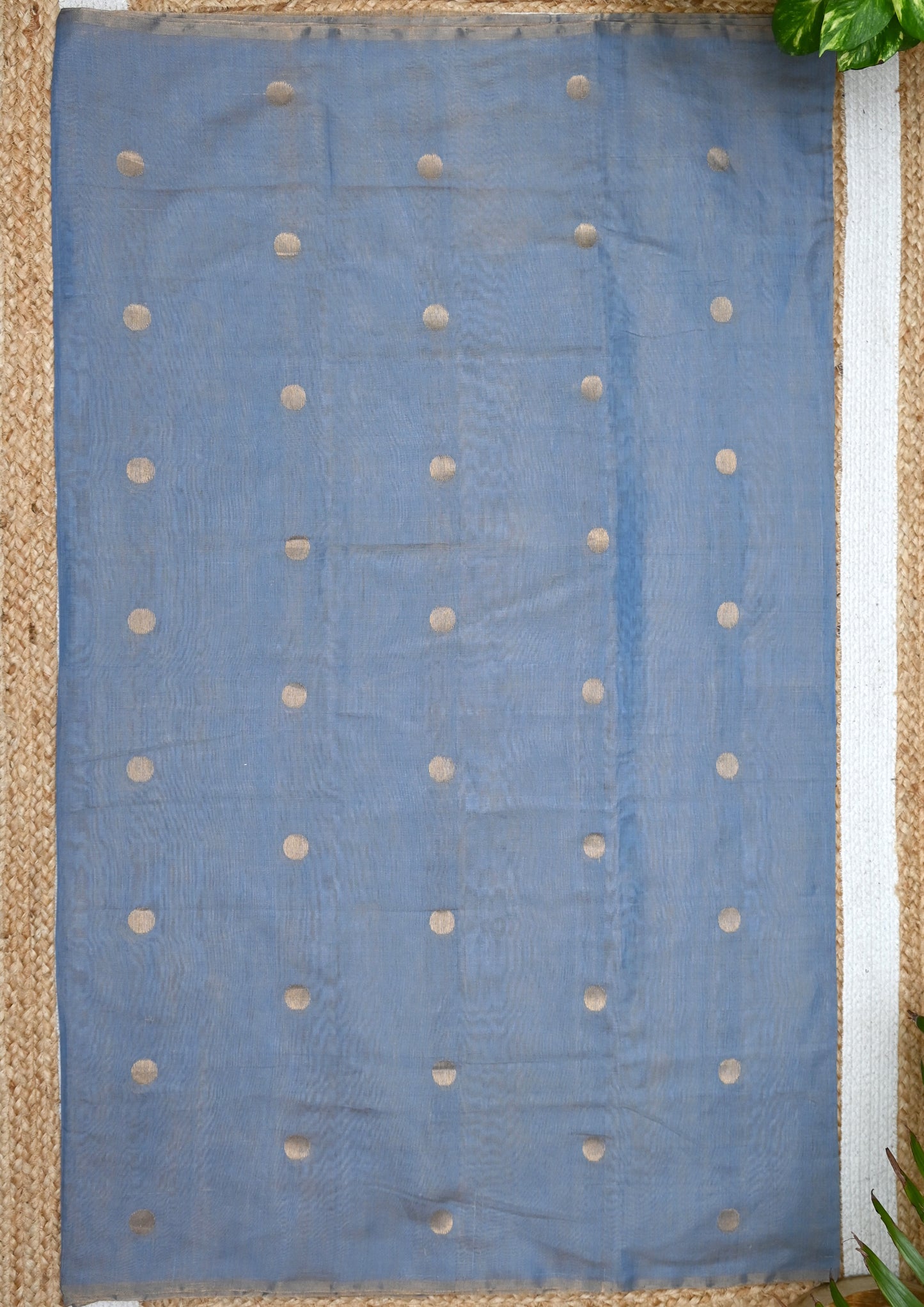 Chanderi Silk Tissue Saree Coin Buti- Blue