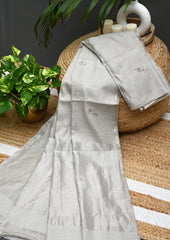 Chanderi Tissue Saree Meena Phool Buti- White