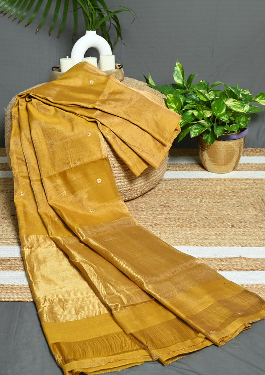 Chanderi Silk Tissue Saree- Mustard yellow