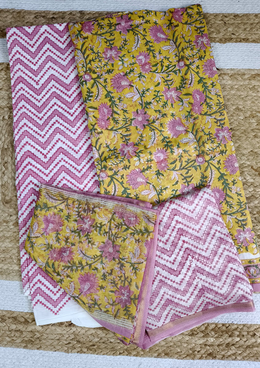 Sanganeri Chanderi Suit- Yellow