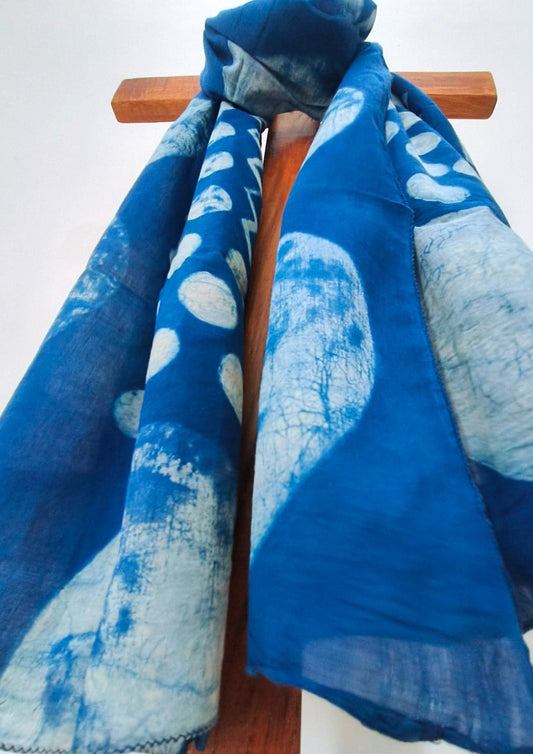 Handblock Printed Dabu (mud resist) Cotton Stole- 01 Indigo