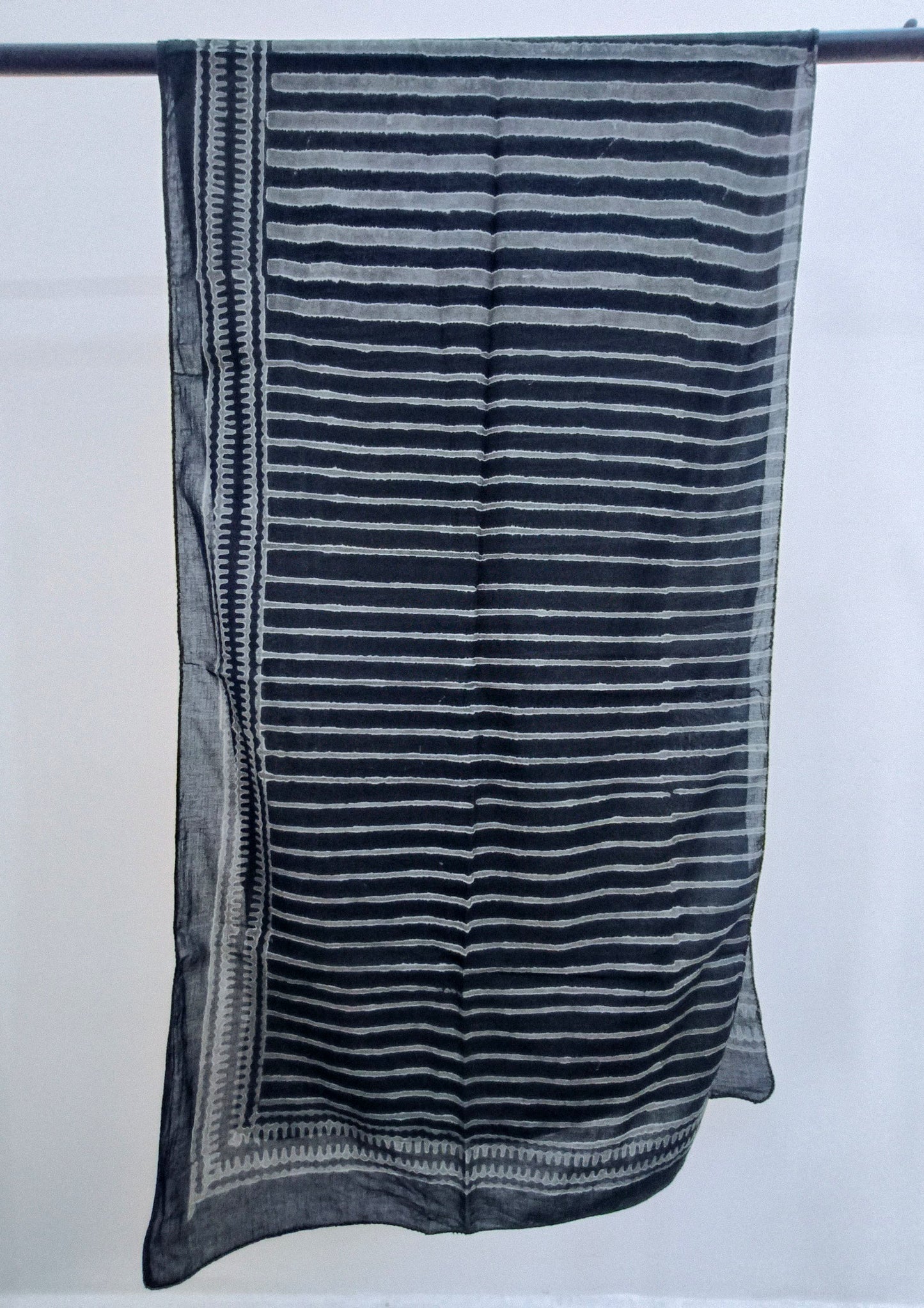Handblock Printed Dabu (mud resist) Cotton Stole- 05 Siyahi