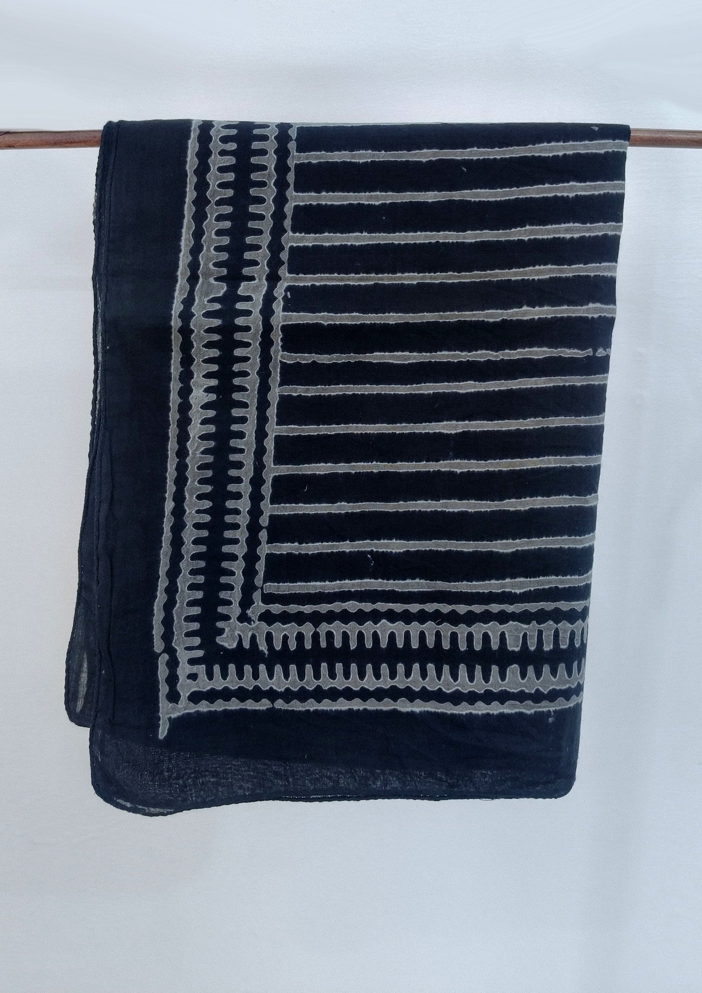 Handblock Printed Dabu (mud resist) Cotton Stole- 05 Siyahi