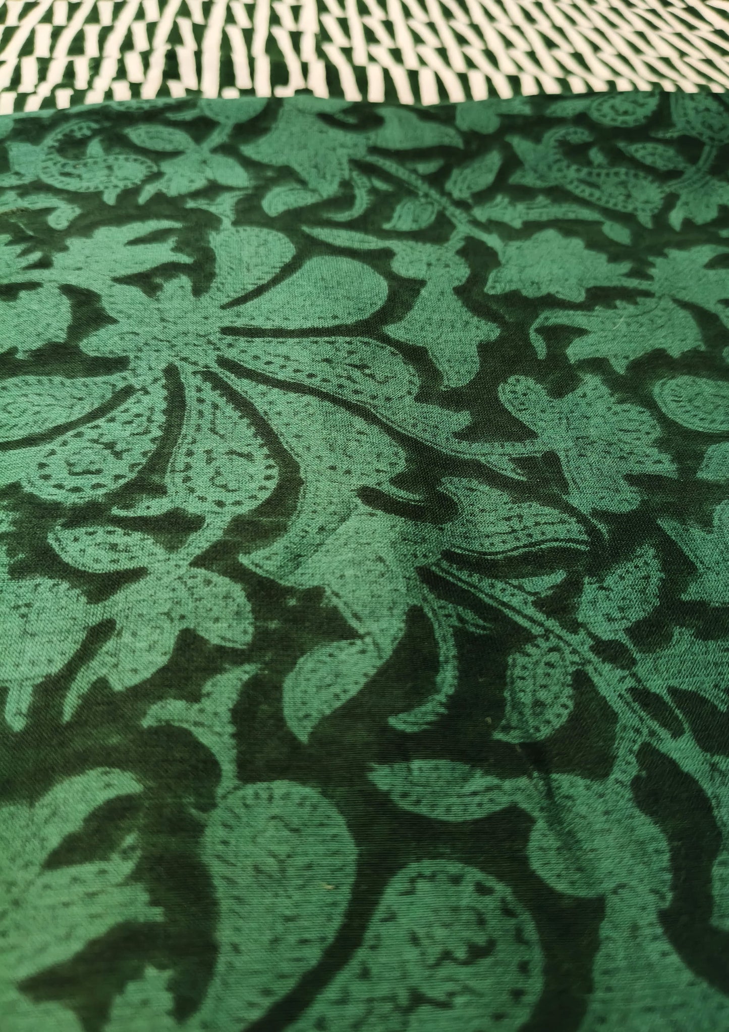 Sanganeri Chanderi Suit- Dark Green
