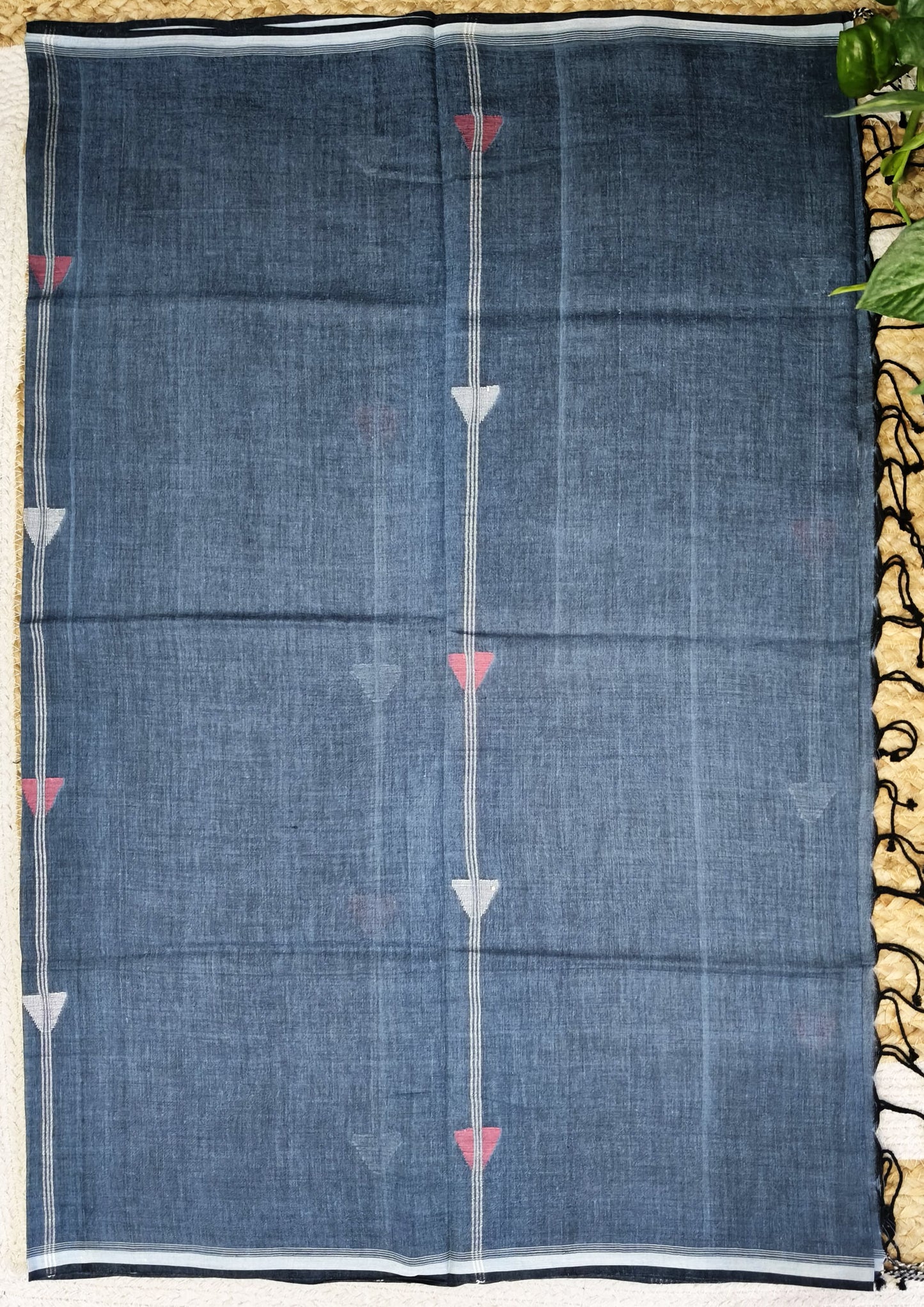 Jamdani Stole- Denim Blue 3