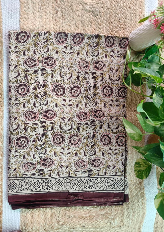 Handblock Printed Kalamkari Saree- HBK9
