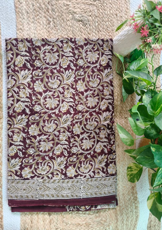 Handblock Printed Kalamkari Saree- HBK3