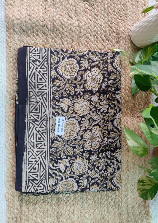 Handblock Printed Kalamkari Saree- HBK7