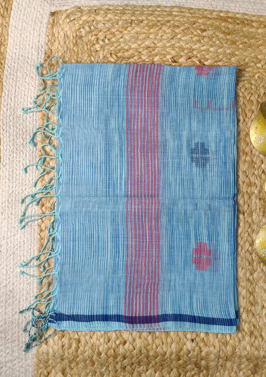 Jamdani Stole- Denim Blue HJ23