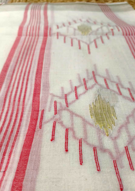 Jamdani Stole- White HJ25