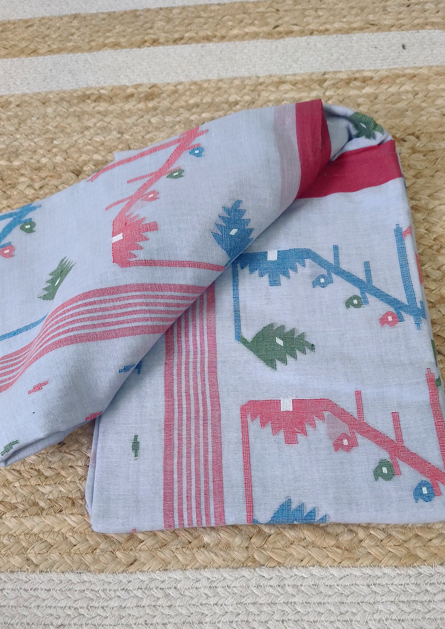 Cotton Jamdani Buti J27- Ice blue