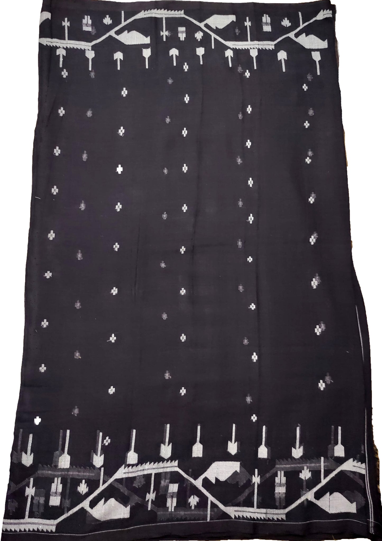 Cotton Jamdani Chir Buti Saree- Black