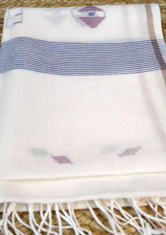 Jamdani Stole- White W4