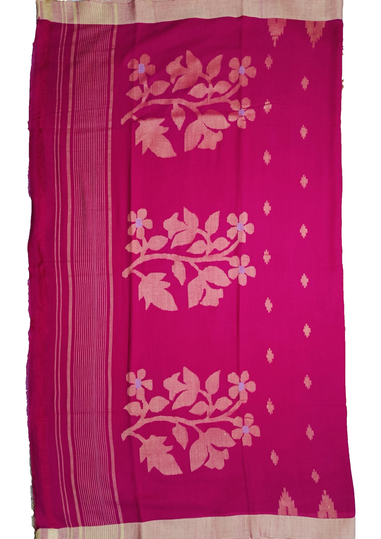 Cotton Jamdani Phool Buti Saree- Pink
