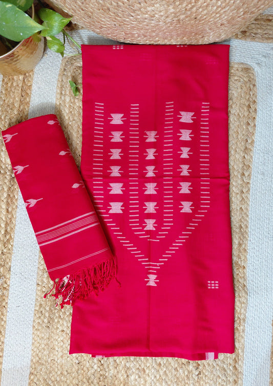 Jamdani Cotton Suit- Red JS1