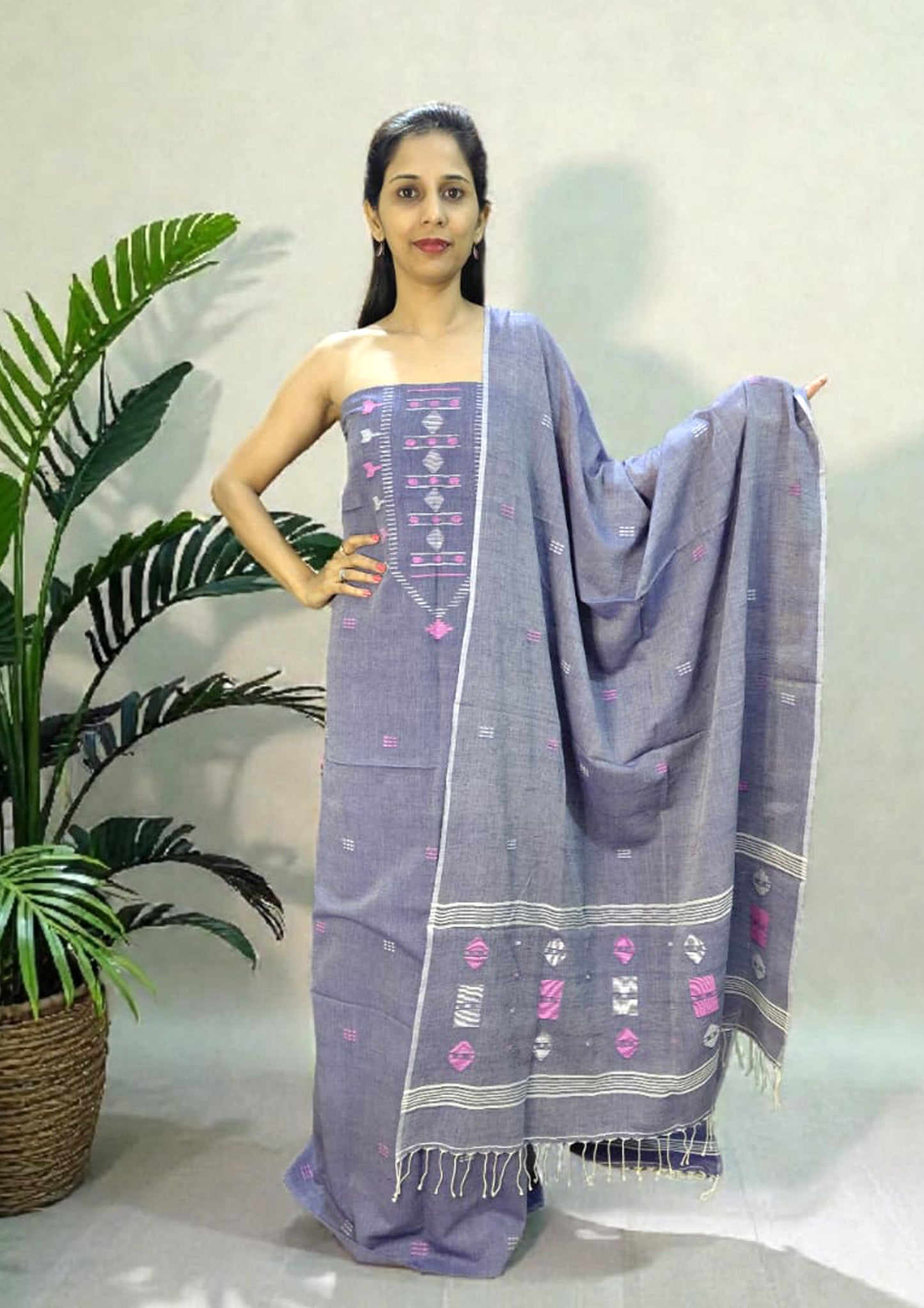 Jamdani Cotton Suit- Denim Blue JS2