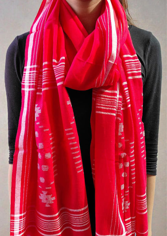 Jamdani Stole- Red HJ22