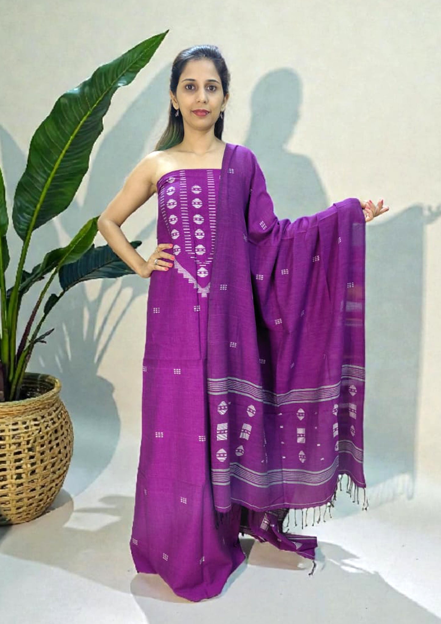 Jamdani Cotton Suit- Purple JS3