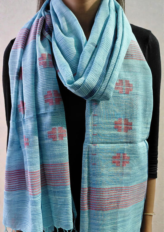 Jamdani Stole- Denim Blue HJ23