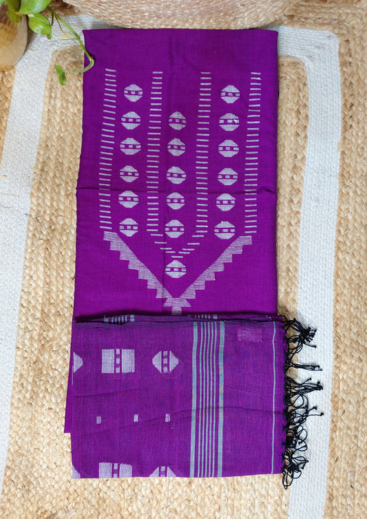 Jamdani Cotton Suit- Purple JS3