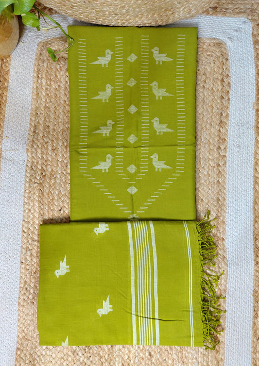 Jamdani Cotton Suit- Lime Green JS4