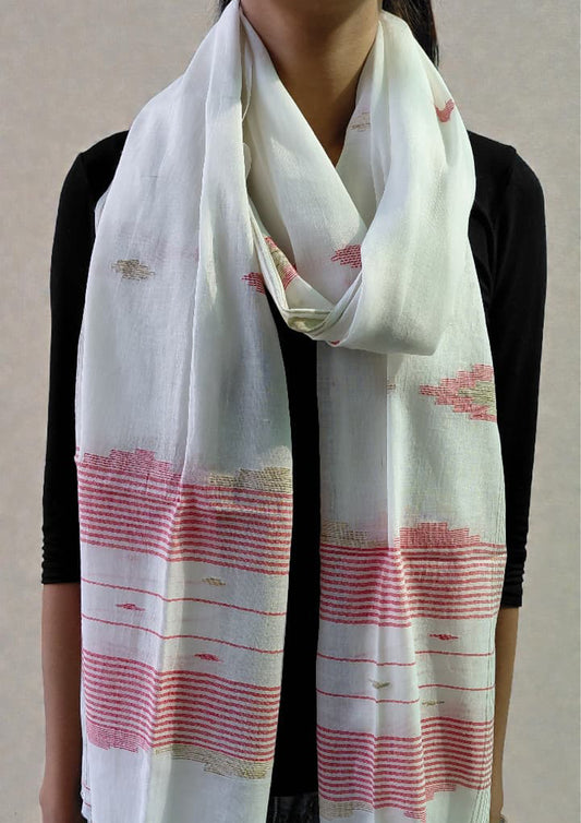 Jamdani Stole- White HJ30