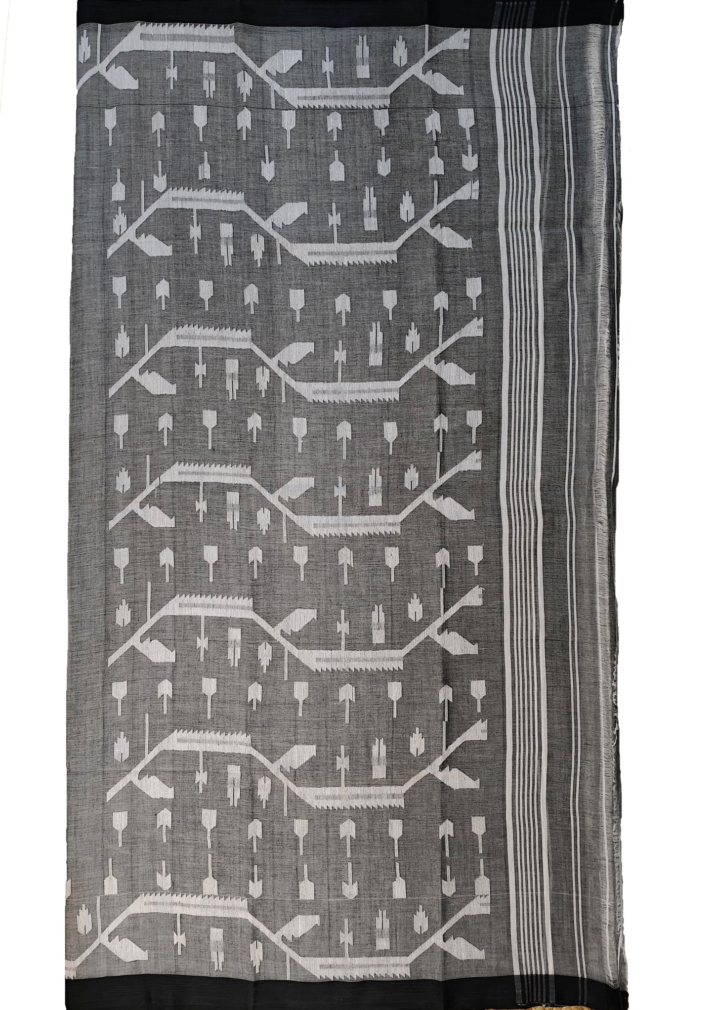 Cotton Jamdani Chir Buti Saree- Grey