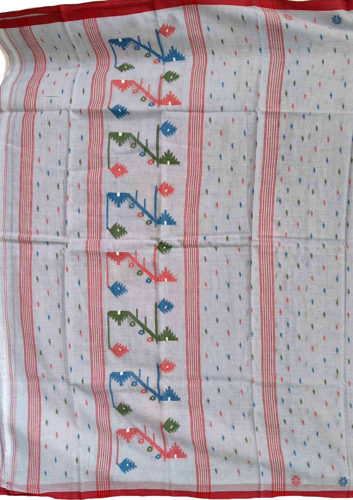 Cotton Jamdani Buti J27- Ice blue