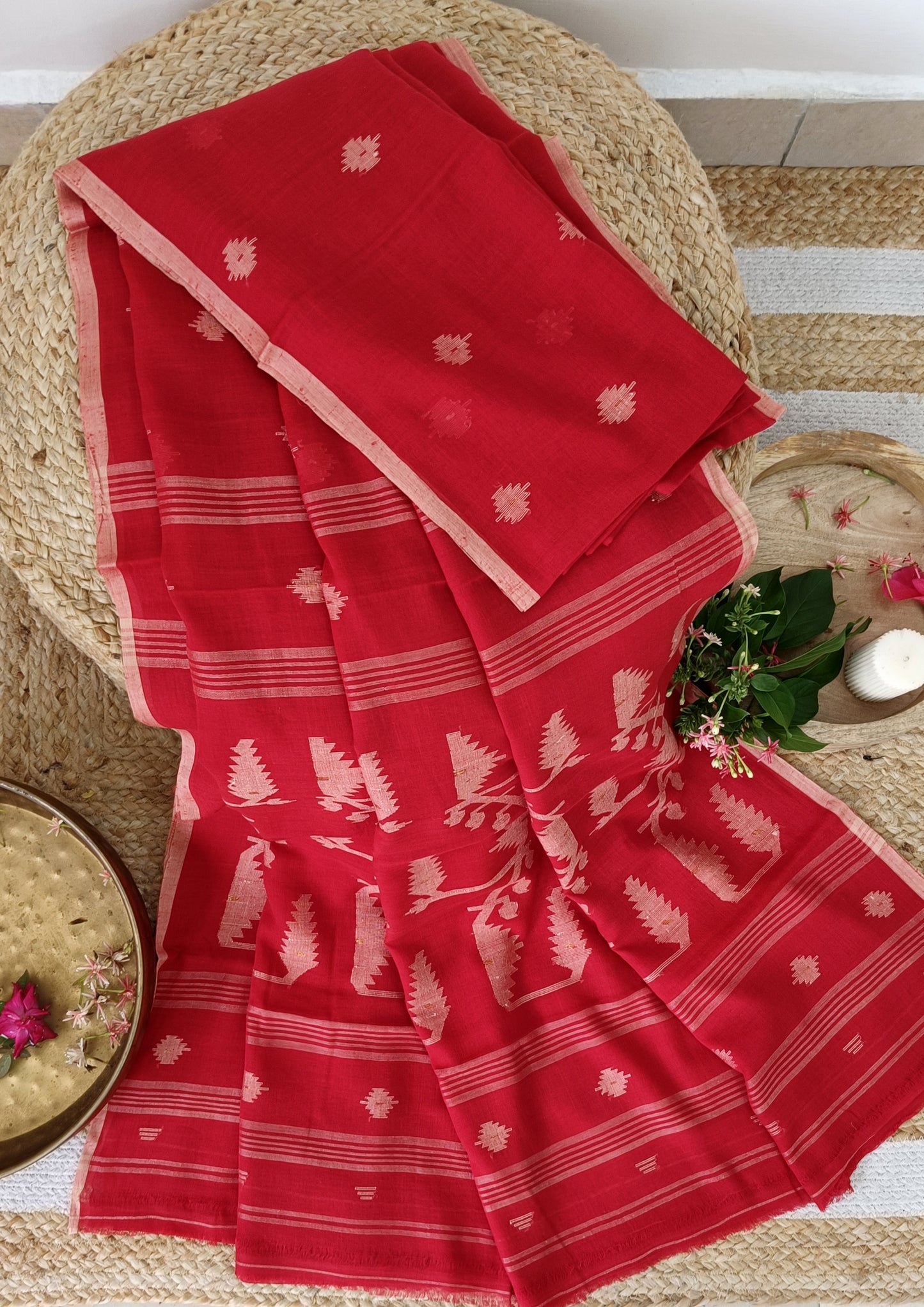 Cotton Jamdani Buti J23- Red