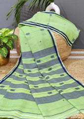 Cotton Jamdani Arrow Buti Saree- Light Green
