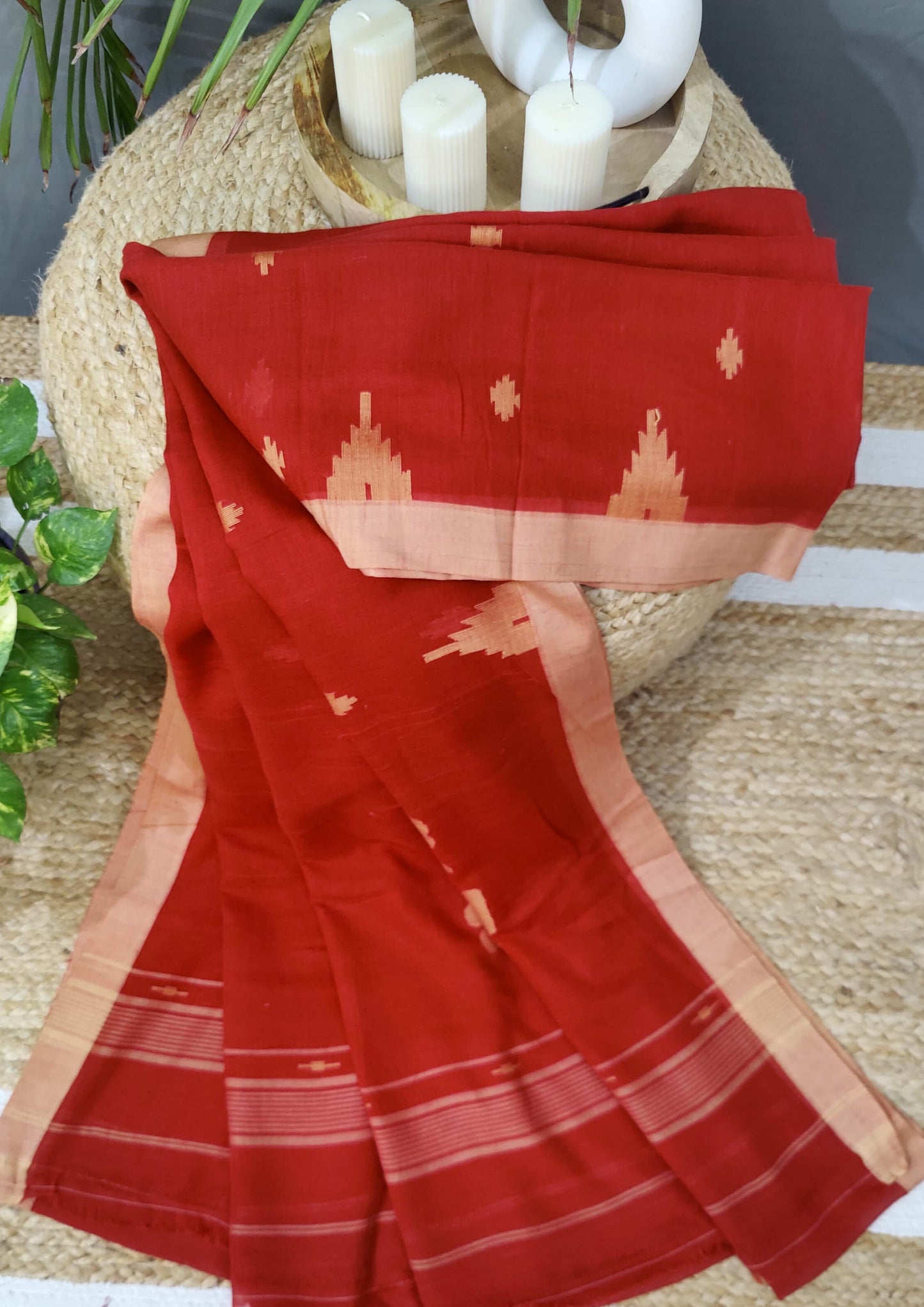 Cotton Jamdani Phool Buti- Orange