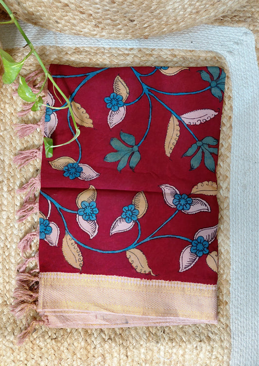 Kalamkari Handpainted Dupatta- Maroon K14