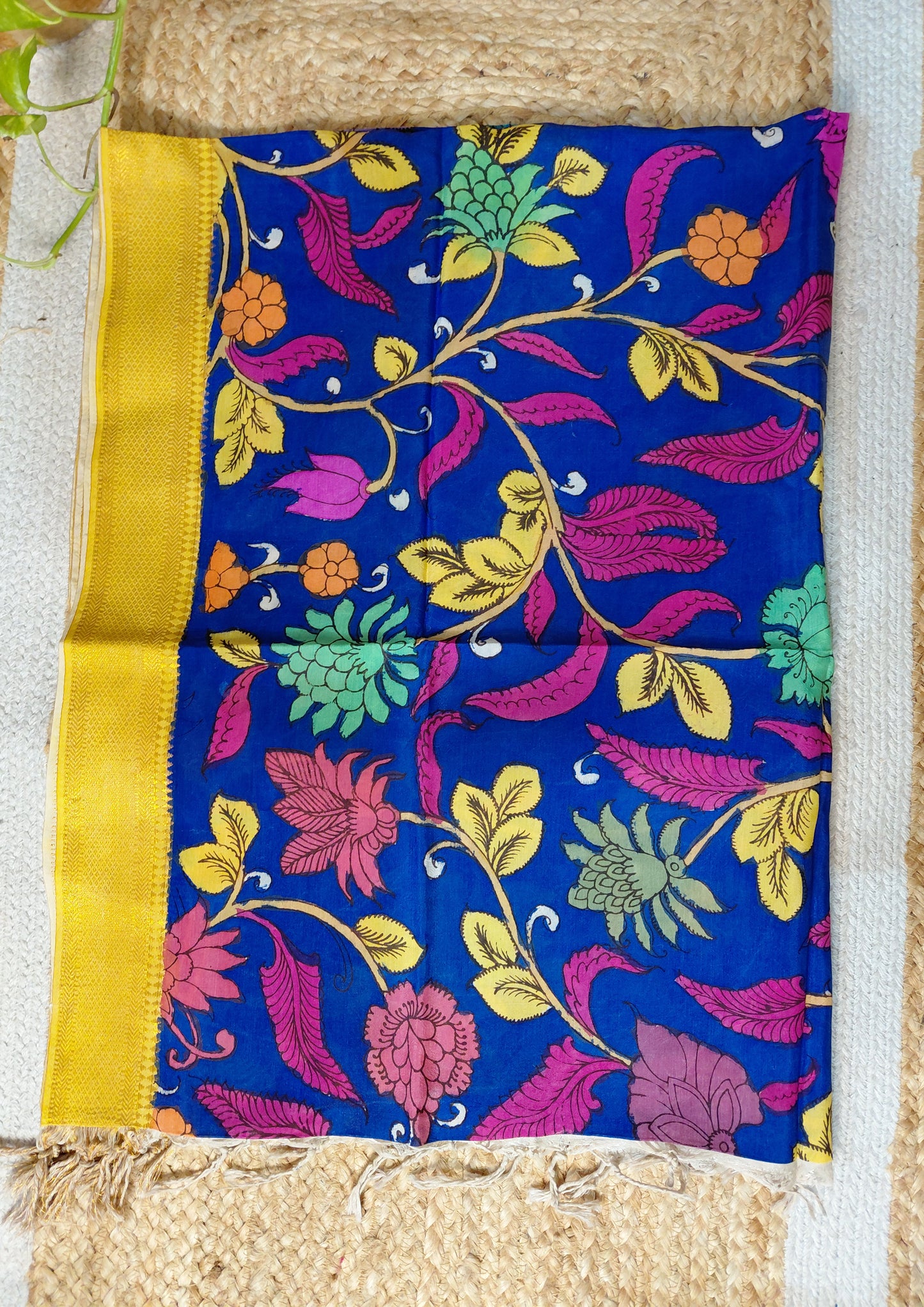 Kalamkari Handpainted Dupatta- Blue K15
