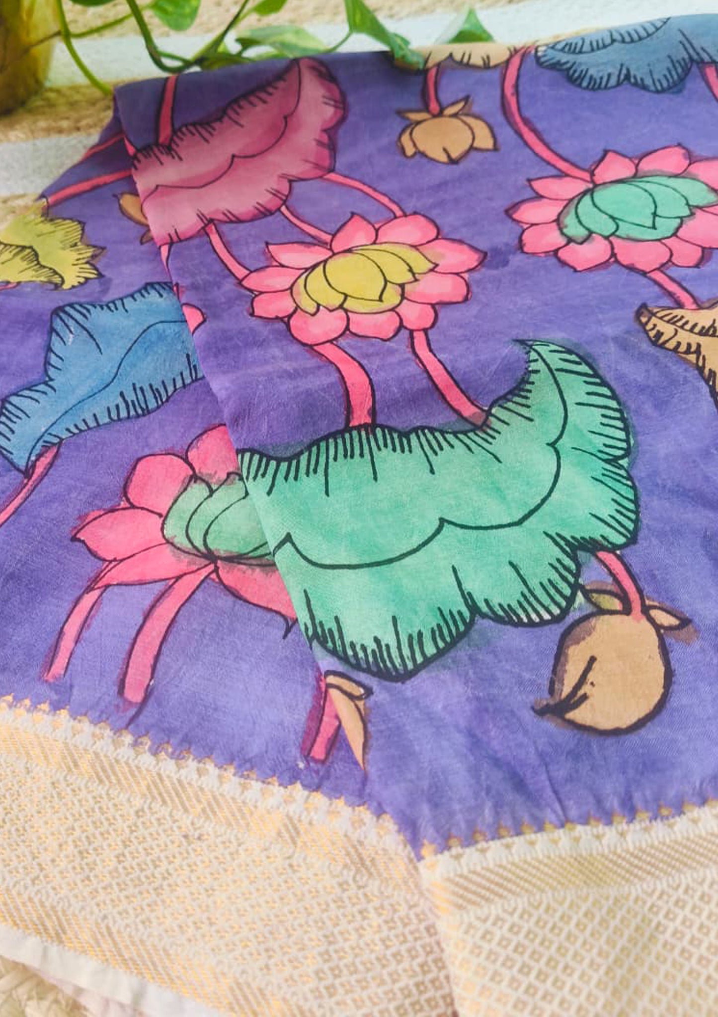 Kalamkari Dupatta- Purple K10