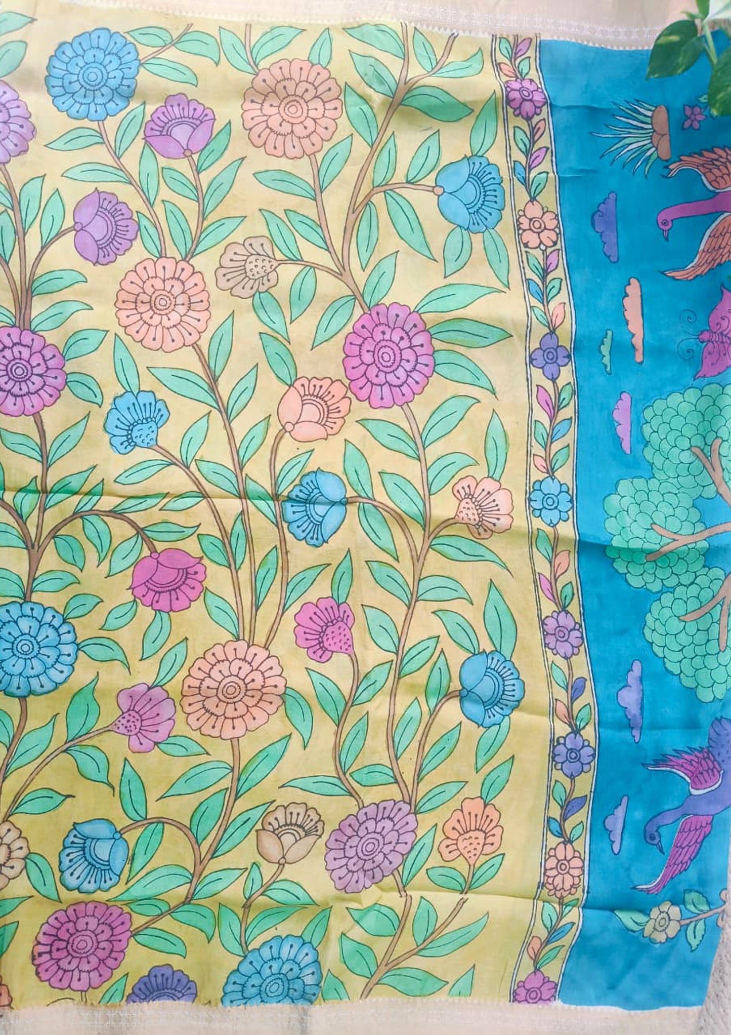 Kalamkari Saree Cotton- Blue & Yellow KS1