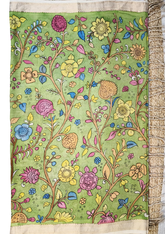 Kalamkari Dupatta- Green K3