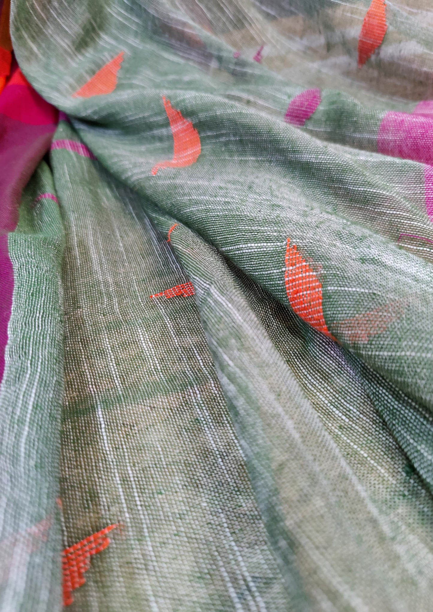 Khadi Linen Saree- Green