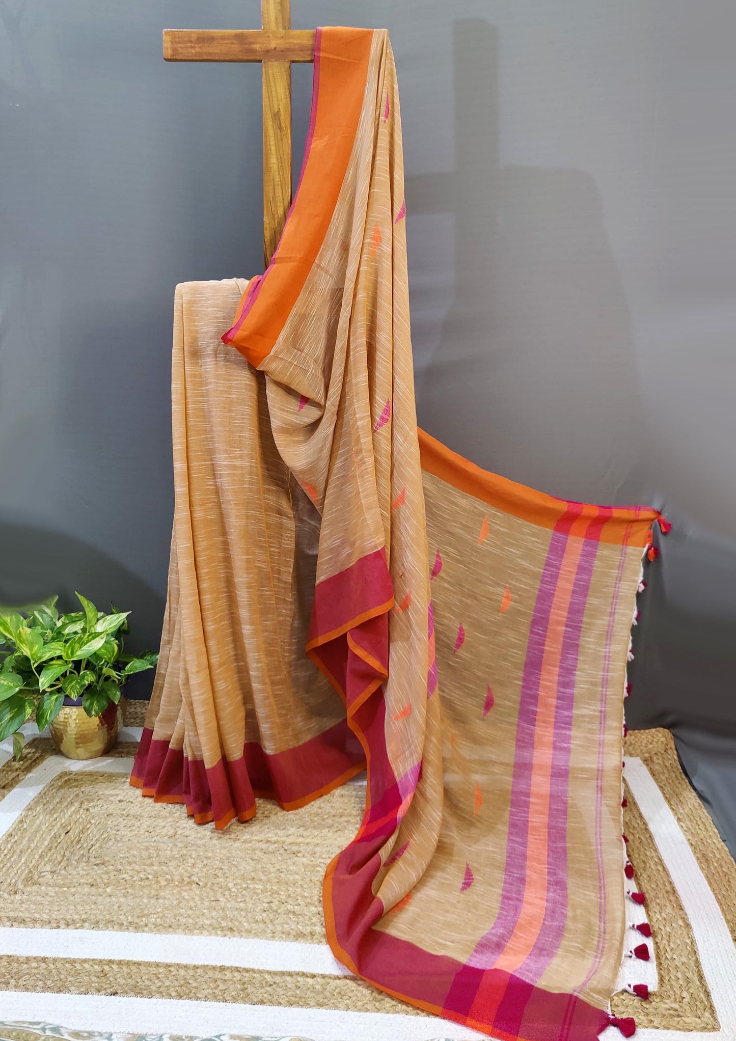 Khadi Linen Saree- Mustard Yellow