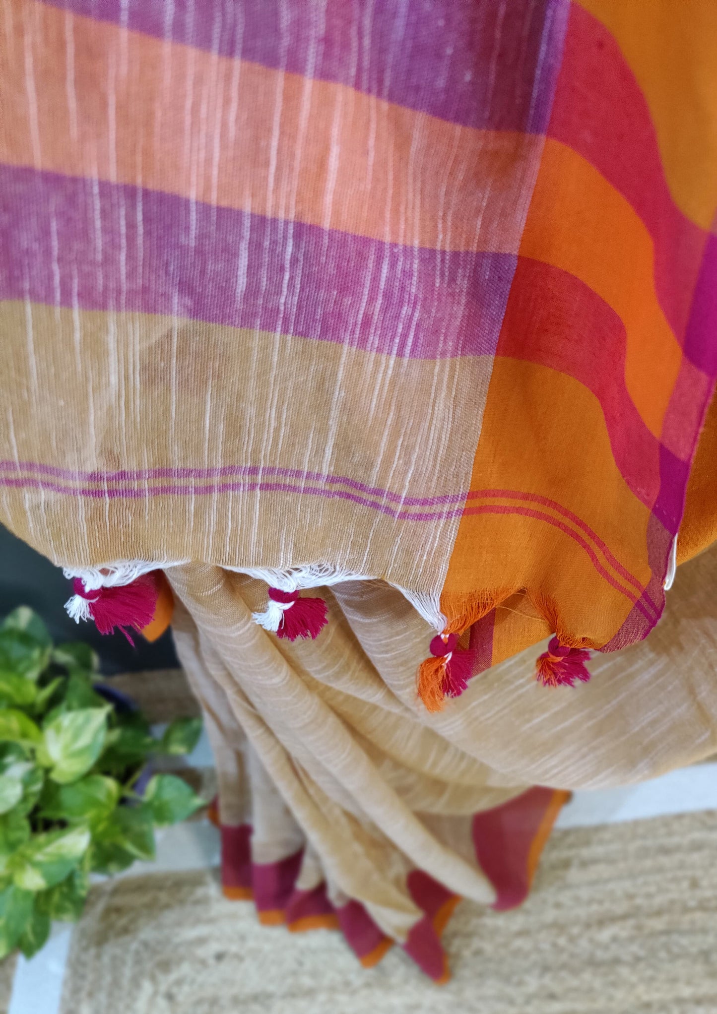 Khadi Linen Saree- Mustard Yellow