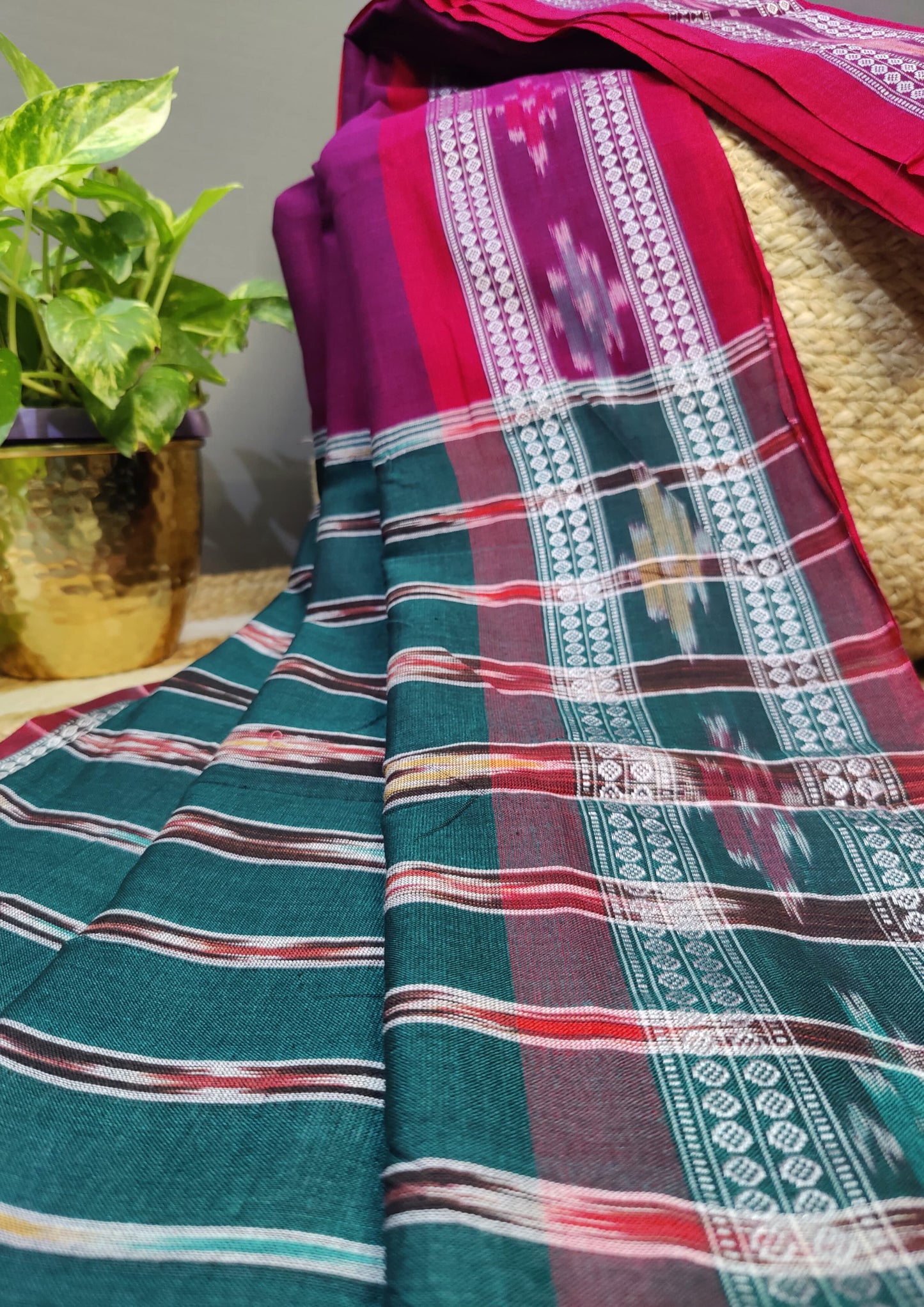 Khadi Ikat Cotton Saree- Magenta2