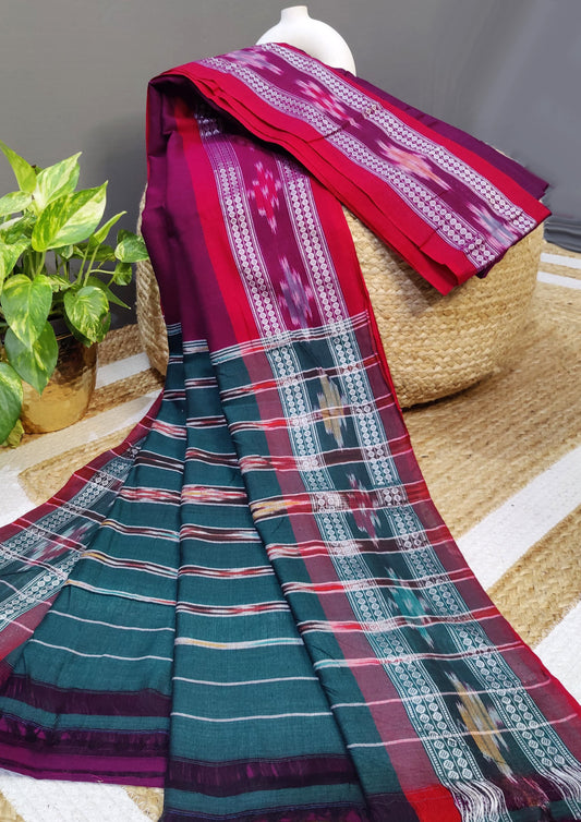 Khadi Ikat Cotton Saree- Magenta2