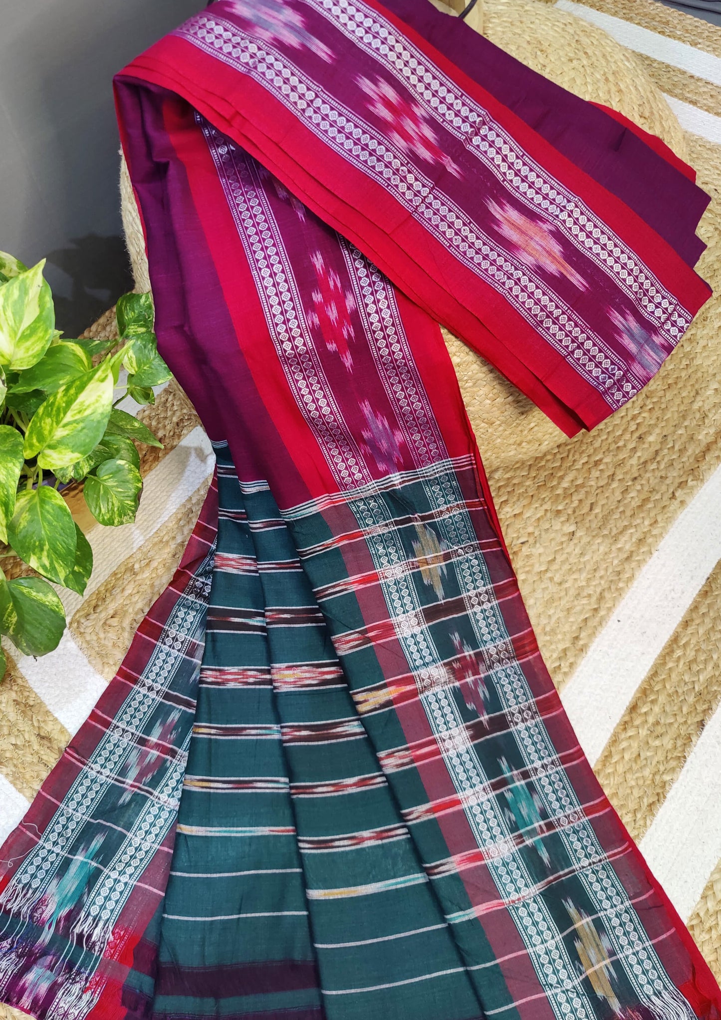 Khadi Ikat Cotton Saree- Magenta2
